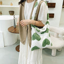 Fashion Women Love Print Plush Messenger Bag Autumn Winter Handbags (Green)