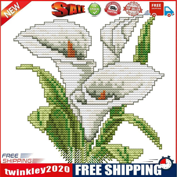 17x17cm Needlework Kit DIY Cross Stitch 14CT Stamped (H453 White Flower)