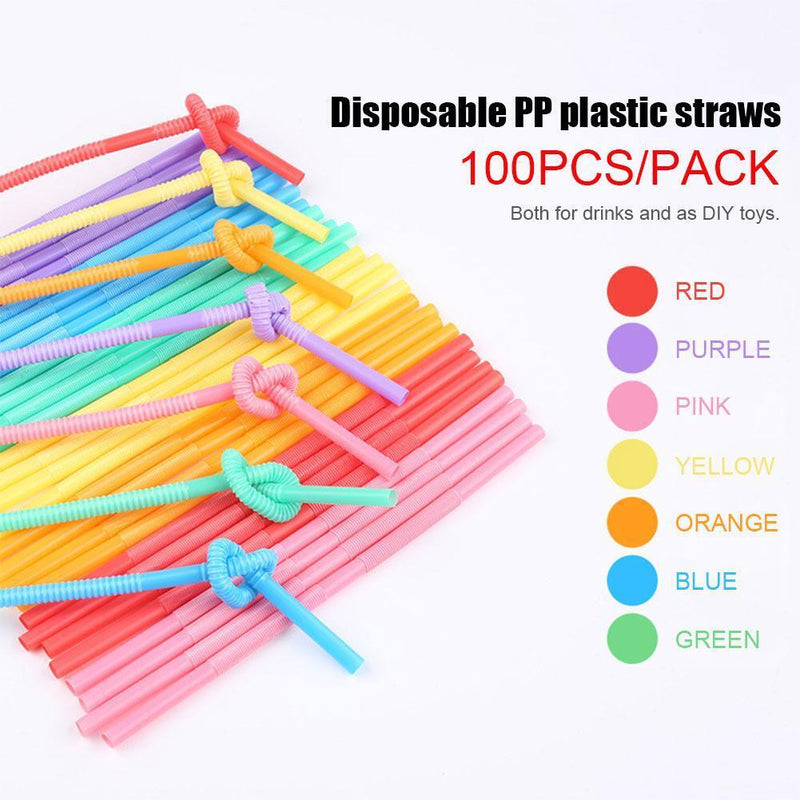 200pcs Disposable Safe Plastic Color Straw with Extendable Elbow Design