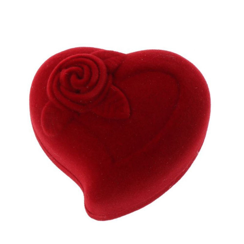 Wedding Red Rose Ring Display Box Velvet Jewelry Box Double Ring Storage Box