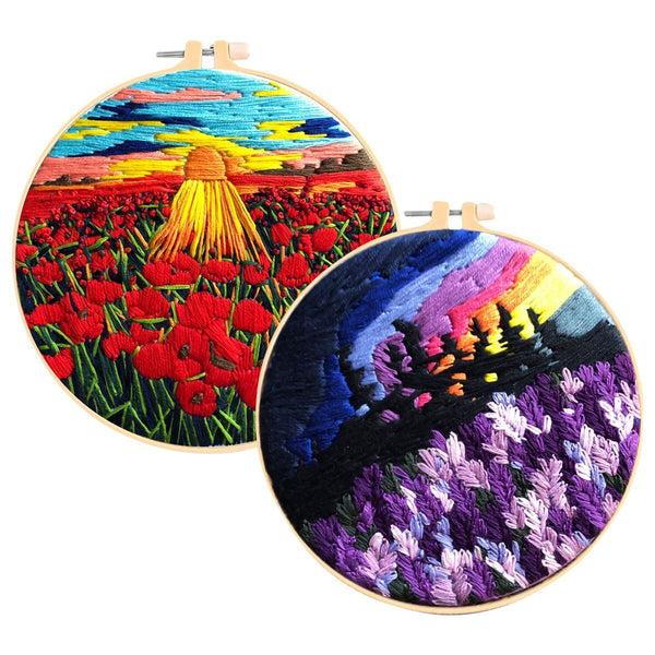 DIY Crafts Needle Punch Flower Embroidery Cross Stitch Kit Embroidery Hoop