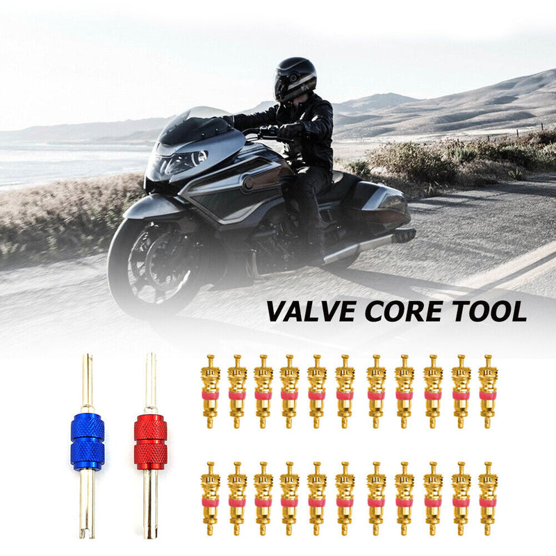 20pcs Copper Tyre Valve Core with 2 Motorcycle Valve Tools for Car Bike
