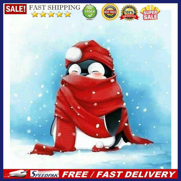 Frameless Oil Paint By Numbers Kit Acrylic Red Scarf Penguin Drawing On Can