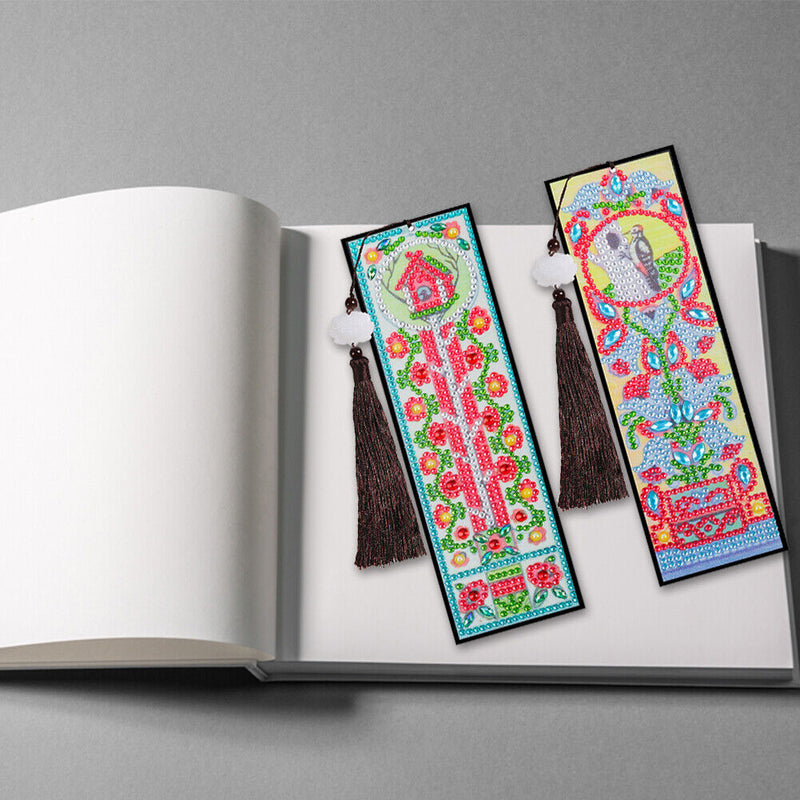 2pcs Special Shaped Drill Diamond Leather Tassel Bookmark DIY Art (SQ05) Newly