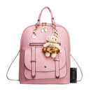 Women Student Preppy Style Cute Bear Pendant Bookbag Backpack(Pink)