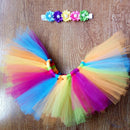 Cute Kids Girls Crochet Multi Tutu Skirt Flower Hairband Photo Props (0-2M)