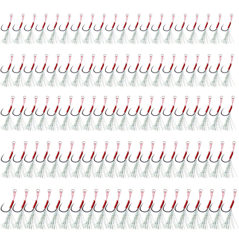 100pcs / Box Slow Jigging Fishing Hook Set with Feather Sting Sea Fishing Hook