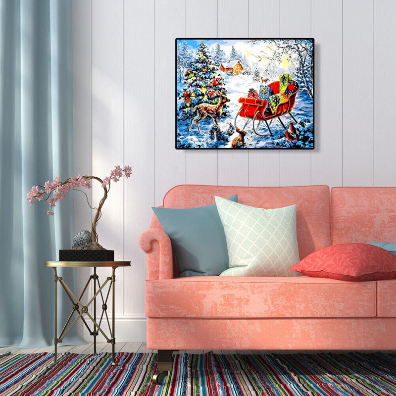 Oil Painting By Numbers Kits Elk in Snow DIY Hand Painted Color Modern Drawing
