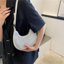 Crescent Diamonds Handbag Women Leather Rhinestones Shoulder Underarm Tote Purse