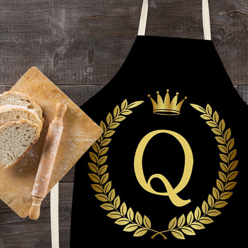 Letter Q Printed Linen Apron Kitchen Waterproof Home Cooking Bibs (82X68CM)
