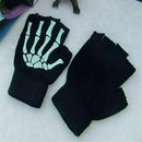 Gothic Knitted Black with White Skeleton Bones Fingerless Gloves Punk~ Sale I3N5