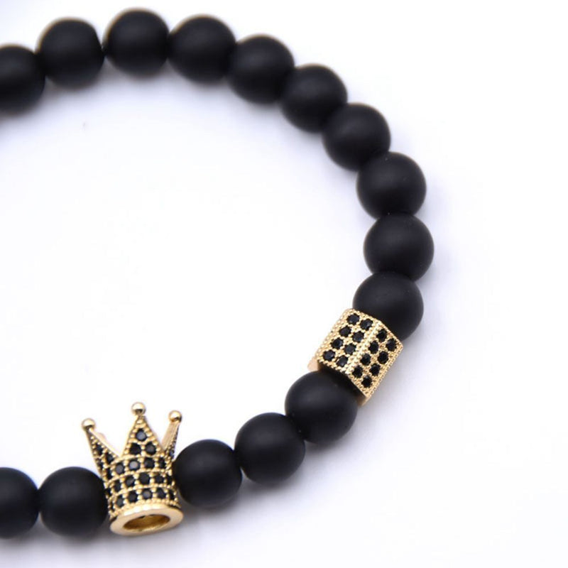 Yoga Rope Mens Cuff Bangles Crown Bracelets Steel Titanium Beaded Bracelet