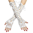 Fingerless Ritual Dance Long Silk Ribbon Lace Gloves Gothic Gloves Punk Mittens