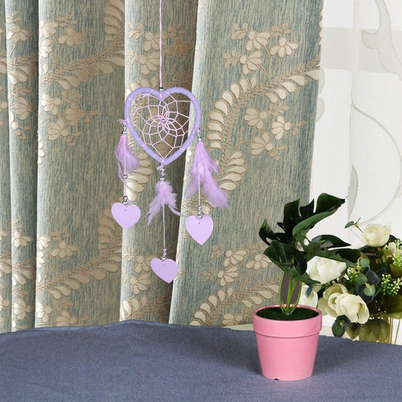 DIY Feathers Peach Heart Dreamcatcher Handmade Dream Catcher Net(Purple) Newly
