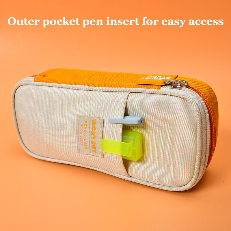 Canvas Pencil Case Double Layer Large Capacity Stationery Pen Box (Yellow) Newly