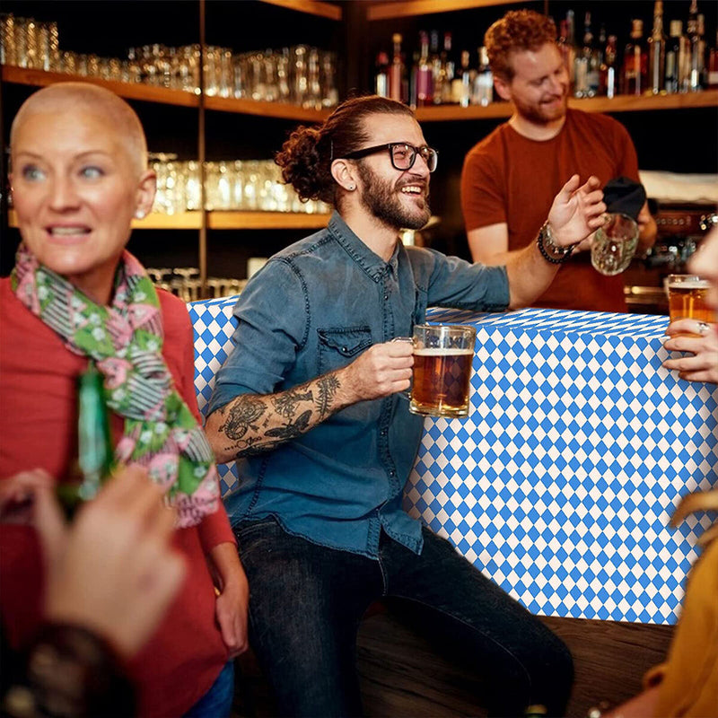 Oktoberfest Tablecover Bavarian Flag Check Table Cloth Outdoor Party Decora
