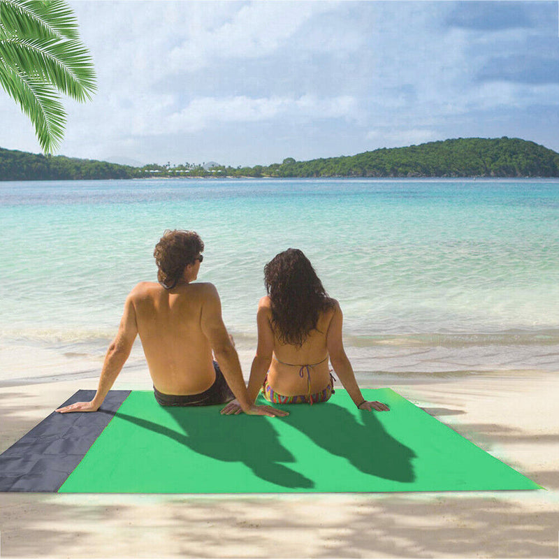 Portable Picnic Mat Outdoor Travel Waterproof Beach Blanket (Green+Grey) Newly
