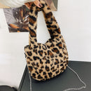 Retro Flower Leopard Print Plush Small Shoulder Bag Women Winter Messenger Bags