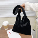 Women Faux Fur Solid Color Handbags Large Capacity Shoulder Bags (Black)