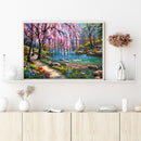 Frameless Oil Paint By Numbers River Flower Trees DIY Canvas Picture Kit
