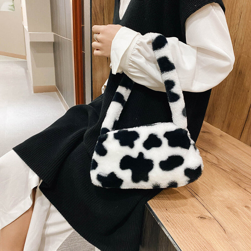 Animal Pattern Underarm Bag Women Mini Plush Shoulder Handbags Purse (6)