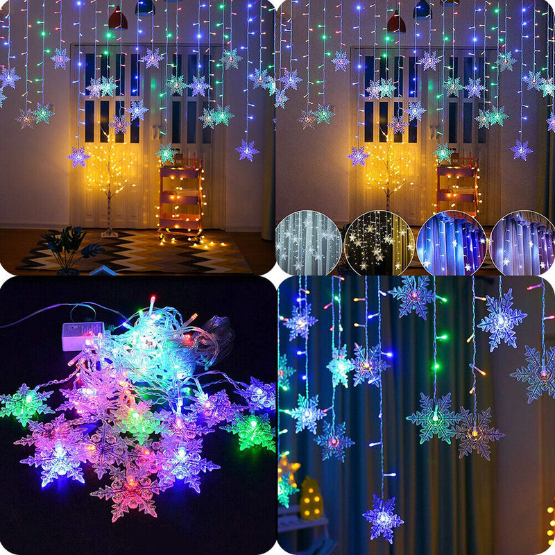 4m LED Snowflake Icicle Lamp Curtain String Lights Christmas (US Colorful)
