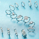 Color Elegant Statement Rings Set Hollow Heart Boho Finger Ring Leaves Flower