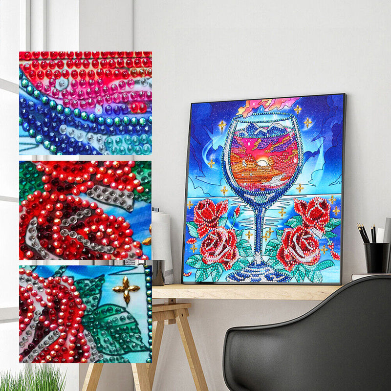 5D Wine Glass Sunset Diamond Painting Partial Special Shaped Wall Decor