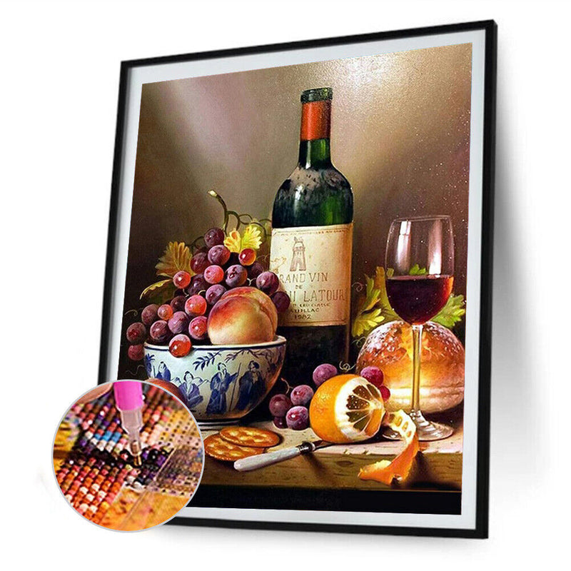 5D DIY Grape Wine Full Round Diamond Painting Kit Mosaic Picture Home Decoration