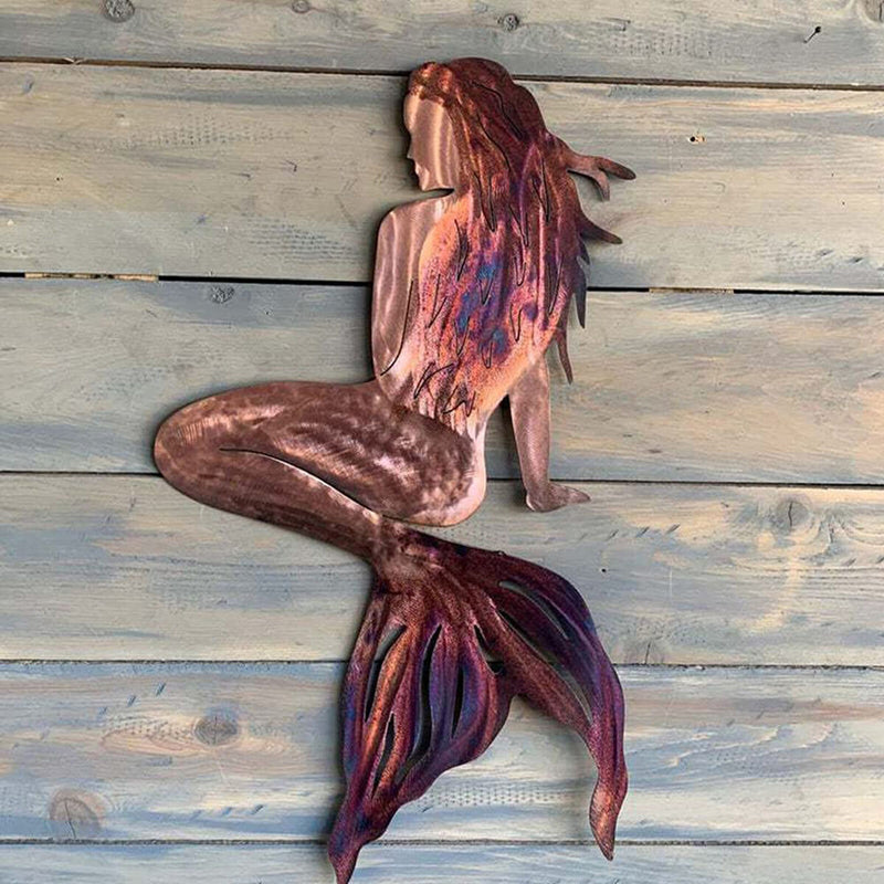 Metal Wall Art Iron Fish Tail Beauty Decor Crafts for Garden Wall (Copper)
