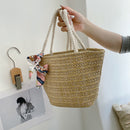 Summer Straw Woven Silk Scarf Messenger Bag Casual Women Vacation Large Handbags