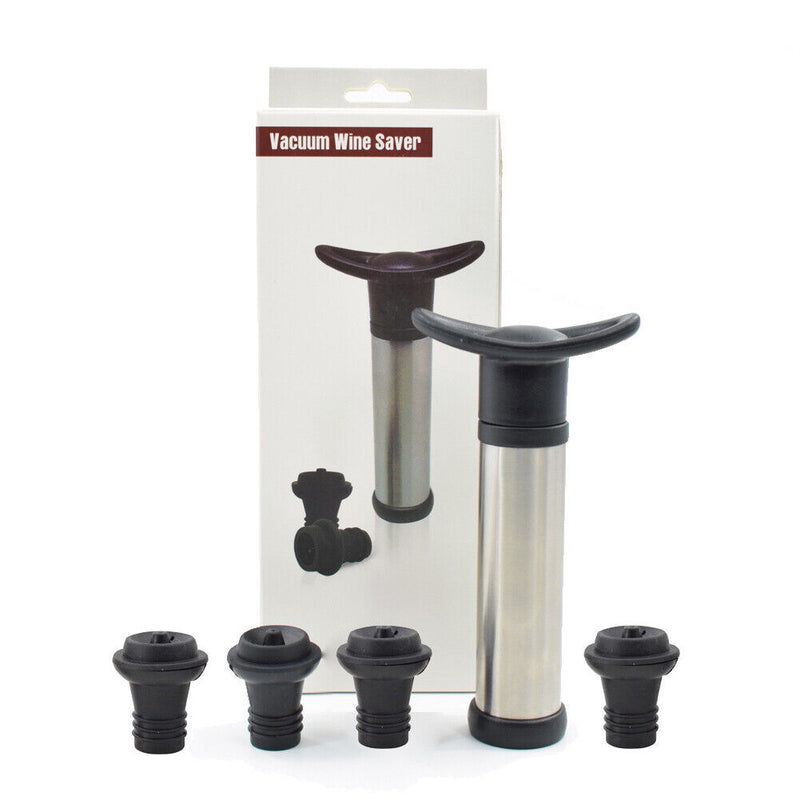 Stainless Steel Vacuum Bottle Wine Saver Pump with 4 Stoppers Sealing Bottles