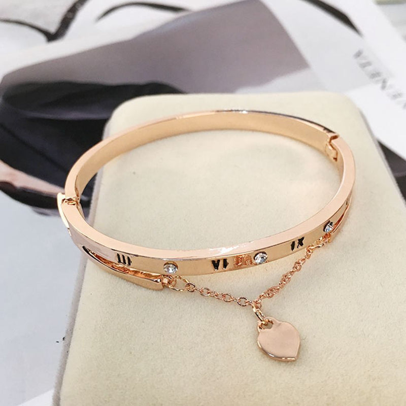 Women Jewelry Heart Dangle Bracelet Roma Letter Cuff Bangles Stainless Steel