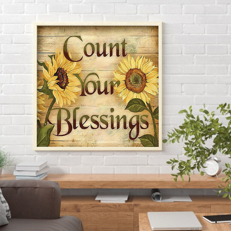 5D DIY Diamond Painting Blessings Full Round Drill Art Letter Picture Home Decor