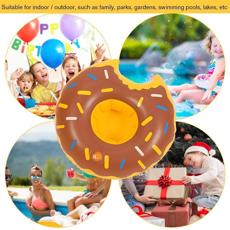 Inflatable Drink Cup Holder Donut Float Pool Party Water Coaster (Brown)