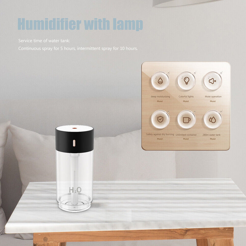 Air Humidifier USB Electric Cool Mist Maker Air Purifier LED Light (Black)
