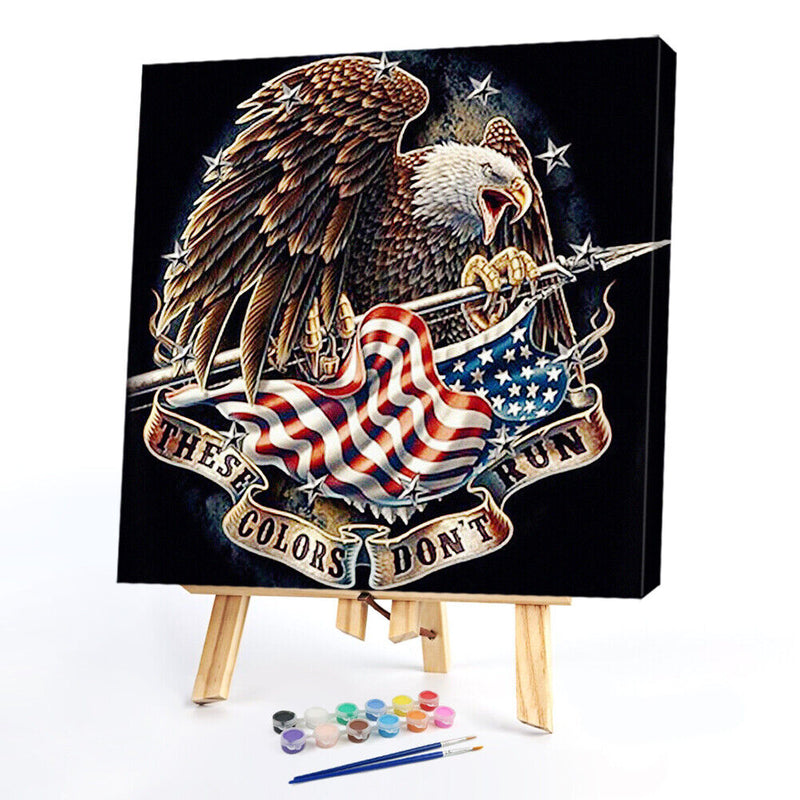 Eagle and Flag Frameless Oil Paint by Numbers Kit DIY on Canvas Picture Art