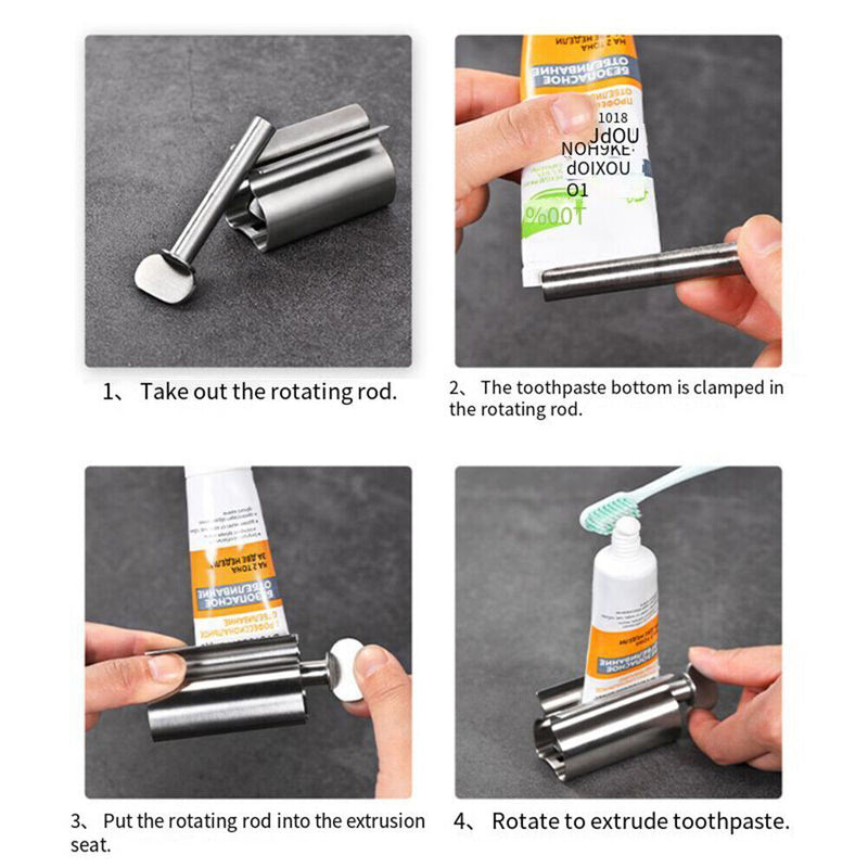 Toothpaste Squeezer Stainless Steel Dispenser Press Toothbrush Holder Racks