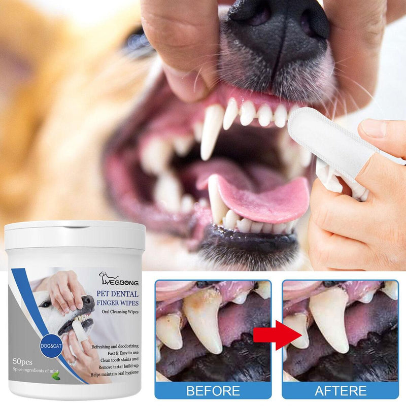 50Pcs/Box Dog Cat Puppy Dental Oral Teeth Cleaning Care Wet Wipe Pet Supplies_