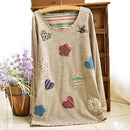 Women Fresh Hearts Flowers Print Blouse Round Neck Top Shirts XL
