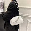 Ladies Nylon Shoulder Bag Solid Color Butterfly Chain Purse Handbag (White)
