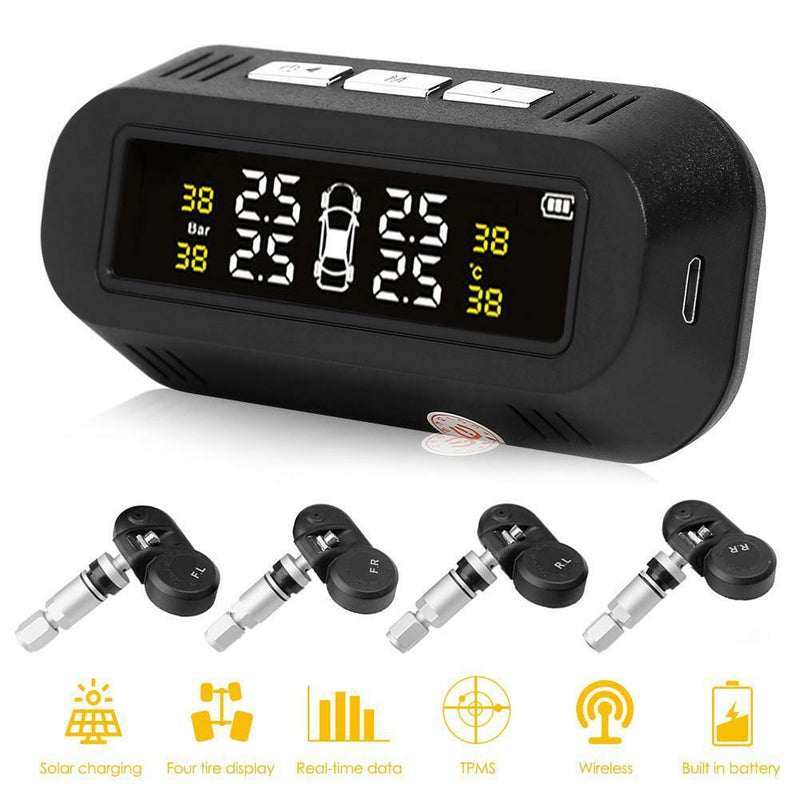 C68 USB+Solar Car TPMS Tire Pressure Monitor System with 4 Internal Sensors