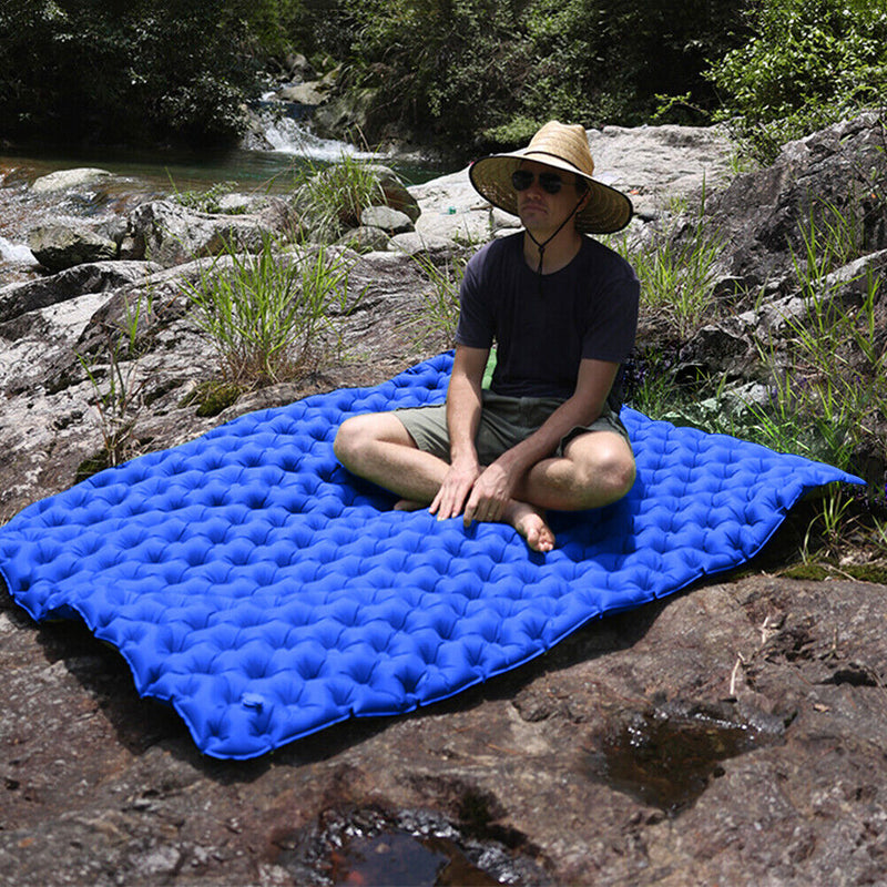 Portable Inflatable Double Sleeping Mattress Camping Air Cushion (Blue)