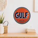 GULF Letter Metal Tin Painting Retro Round Tin Plate for Cafe Garage Decoration