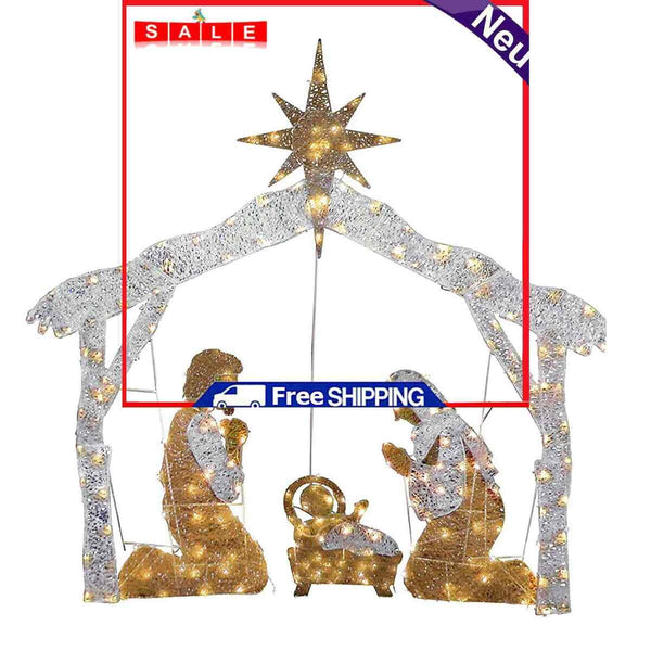 Christmas Nativity Scene LED Nativity Holy Family Scene for Outdoor Yard Decor