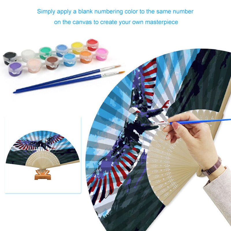Independence Day Eagle Oil Paint Folding Fan By Numbers DIY Digital Oil Paint