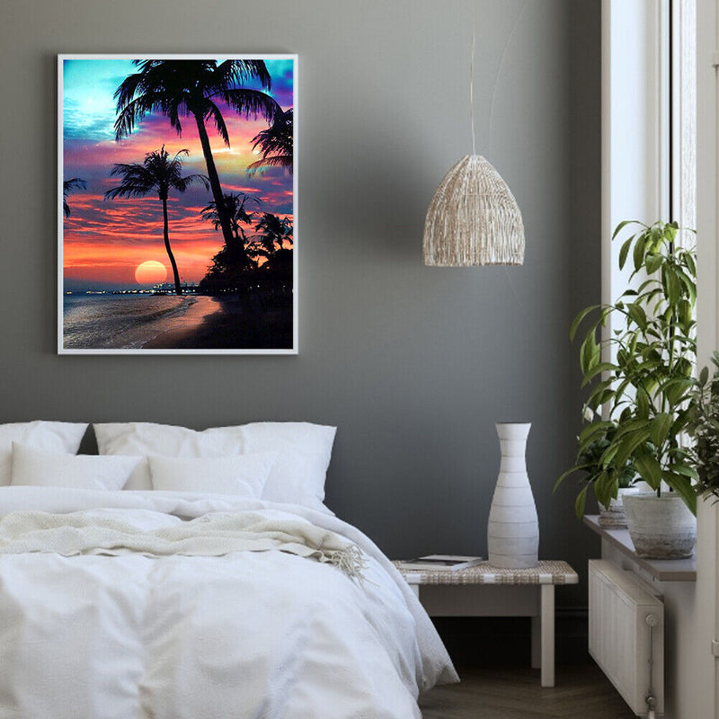 DIY Seaside Sunset Oil Paint by Numbers Drawing on Canvas Pictures Home Decor