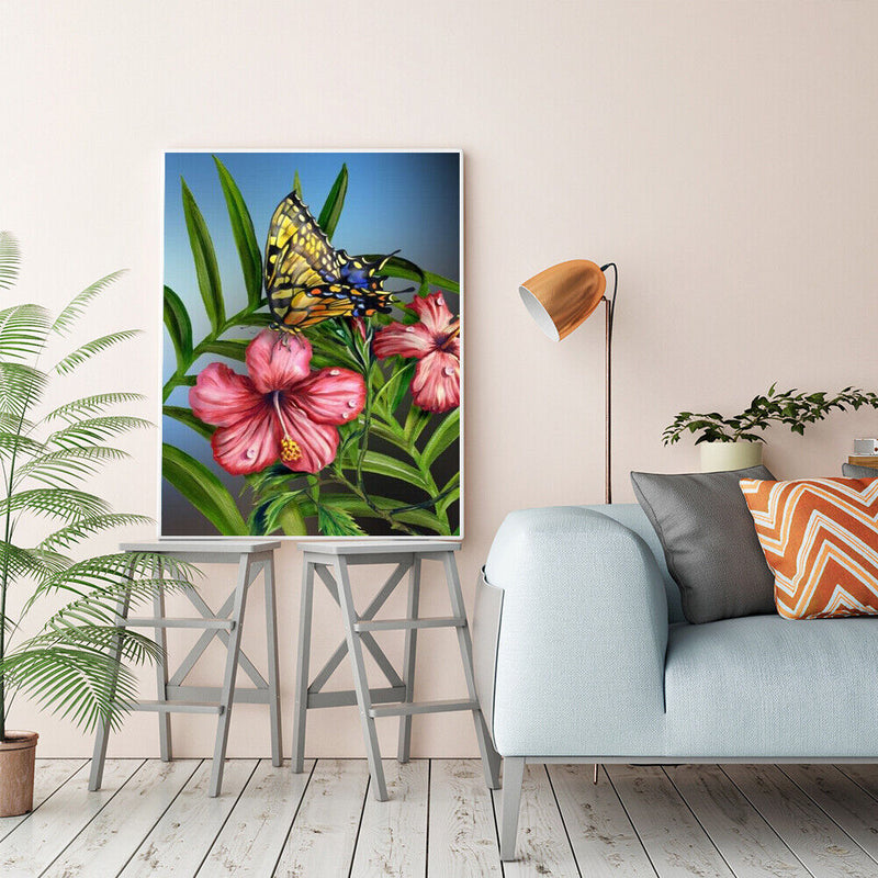Oil Paint by Numbers Butterfly Flower Canvas Artwork Living Room Picture Decor