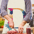 Flower D Print Linen Apron Simple Waterproof Kitchen Cooking Bib (68x55cm)