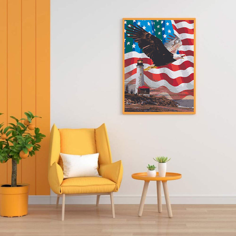 DIY Paint by Number Kit Artcraft Unique Gift Eagle with Banner Kill Time Tool